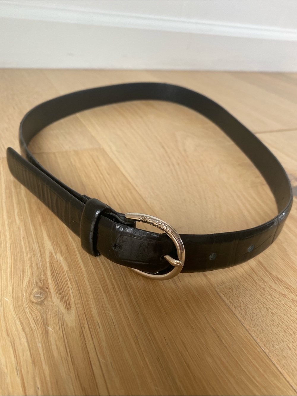 VTG Brooks Brothers Blk Croc Embossed Genuine Leather Belt Sz M Engraved Buckle